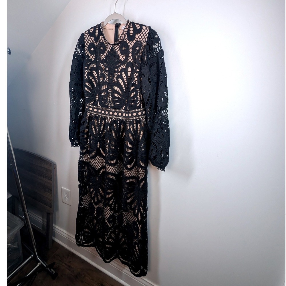 Baltic Born Black Lace Midi Dress with Nude Lining - Picture 4 of 9